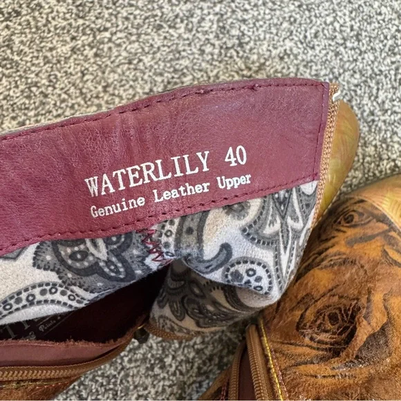 L’artiste Water lily Ankle Booties Boots Size 40 Side Zip Floral Brown Leather - Picture 7 of 9